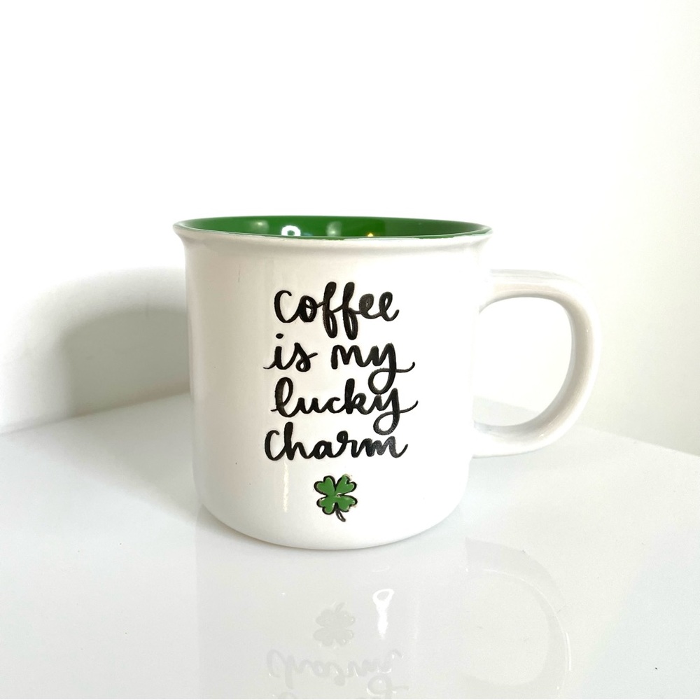 St. Patrick's Day | "Coffee is My Lucky Charm" Shamrock Embossed Ceramic Mug